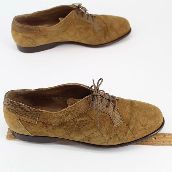 Rick Pallack Oxford Shoes Mens 9 Brown Suede Quilted Lace Up Leather Sole Oxford